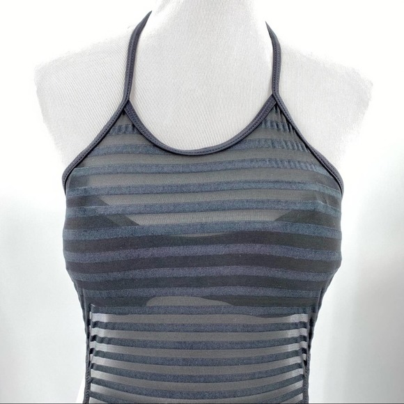 NEW Selfiego Black Mesh Stripe One Piece Swimsuit - Picture 2 of 10